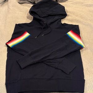 GAP NavyHoodie with Rainbow Sleeve Accents.